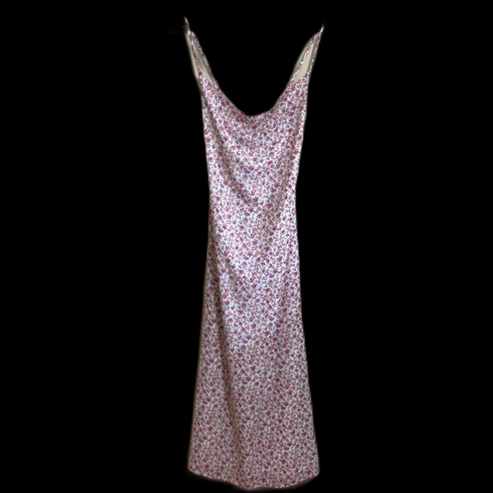 Lena white pink ditsy floral cowl neck maxi cross adjustable straps dress L